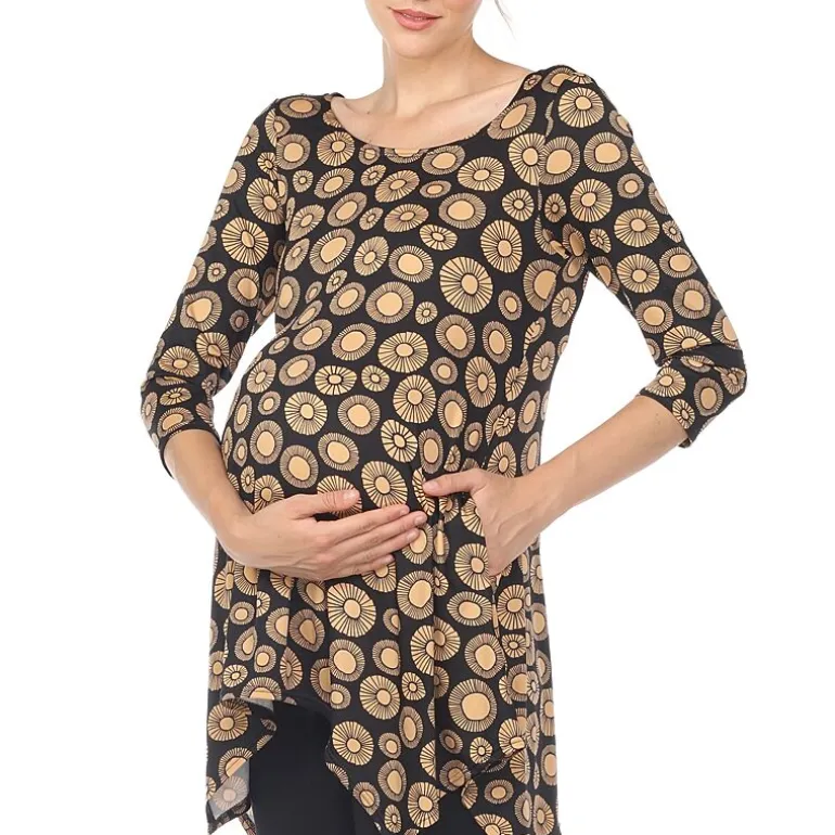 White Mark Maternity Womens Round Neck 3/4 Sleeve Tunic Top