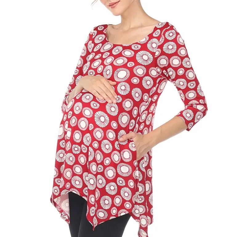 White Mark Maternity Womens Round Neck 3/4 Sleeve Tunic Top