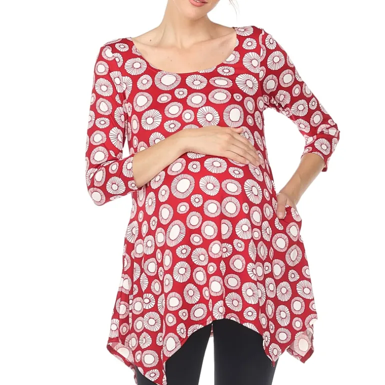 White Mark Maternity Womens Round Neck 3/4 Sleeve Tunic Top