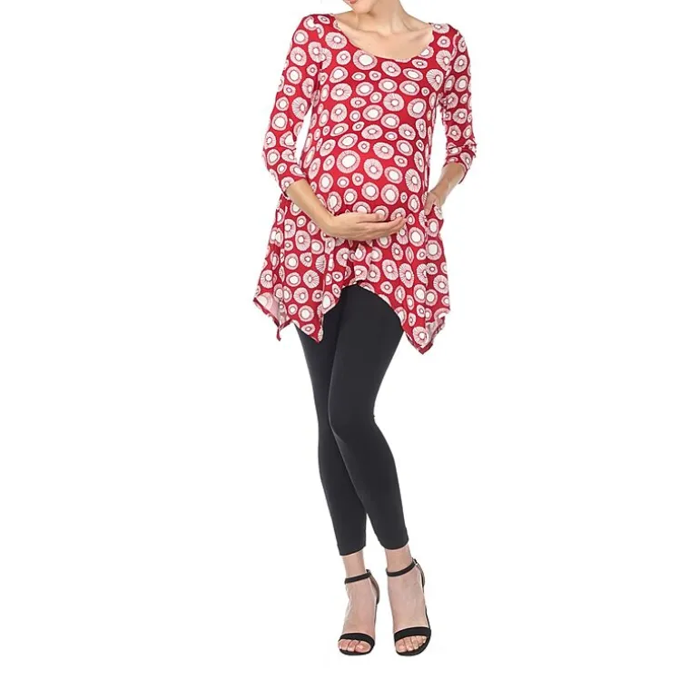 White Mark Maternity Womens Round Neck 3/4 Sleeve Tunic Top