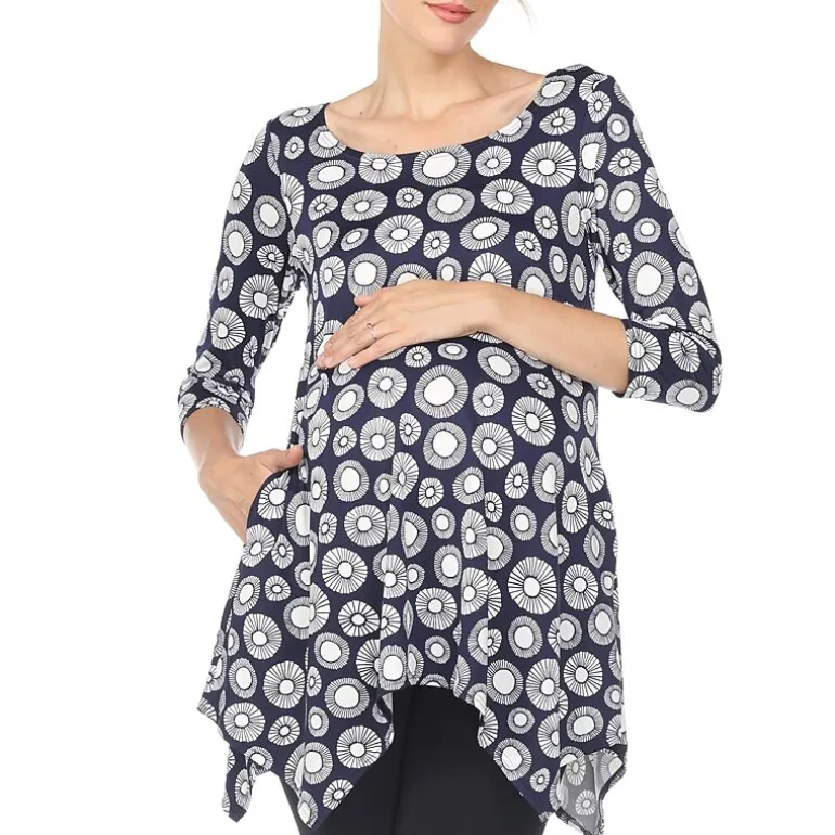 White Mark Maternity Womens Round Neck 3/4 Sleeve Tunic Top