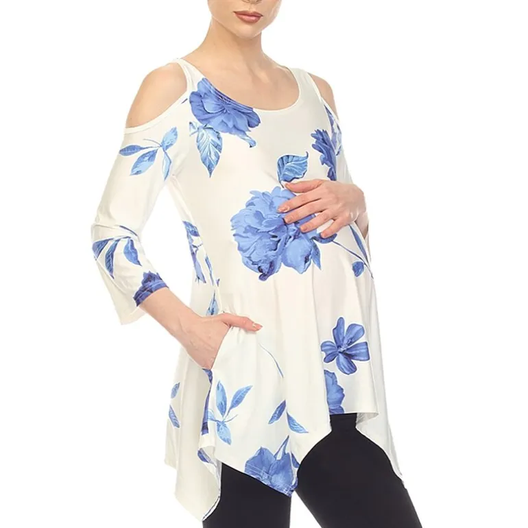 White Mark Maternity Womens Scoop Neck 3/4 Sleeve Tunic Top