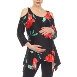 White Mark Maternity Womens Scoop Neck 3/4 Sleeve Tunic Top