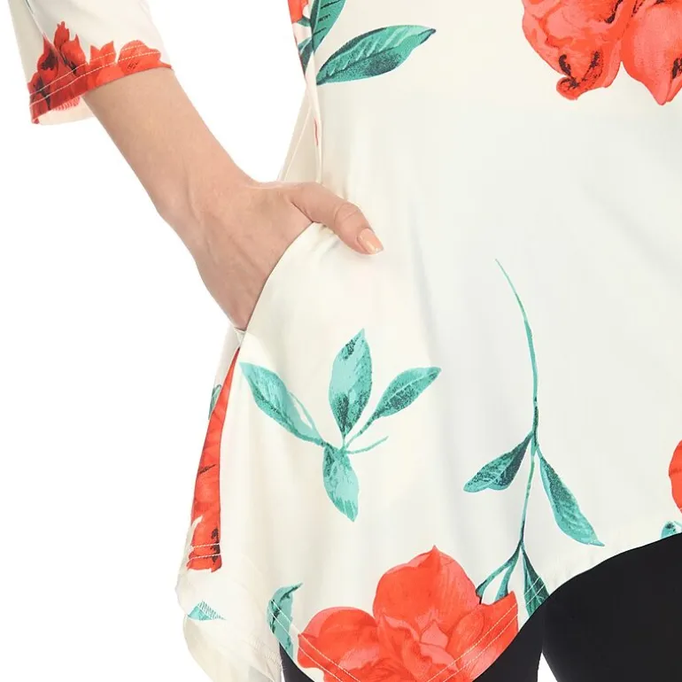 White Mark Maternity Womens Scoop Neck 3/4 Sleeve Tunic Top