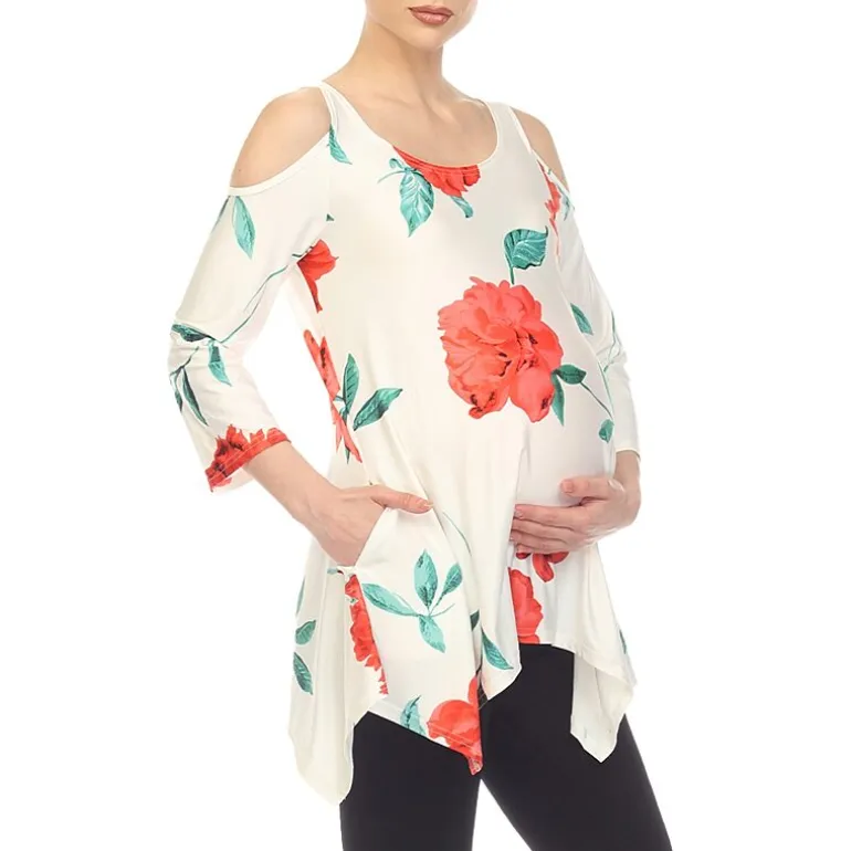 White Mark Maternity Womens Scoop Neck 3/4 Sleeve Tunic Top