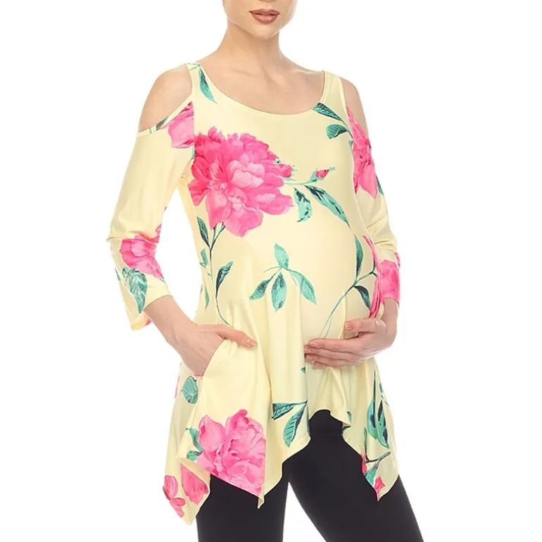 White Mark Maternity Womens Scoop Neck 3/4 Sleeve Tunic Top