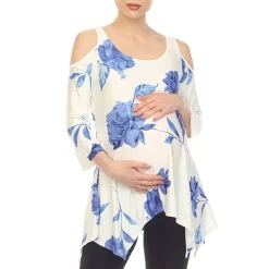 White Mark Maternity Womens Scoop Neck 3/4 Sleeve Tunic Top