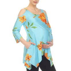 White Mark Maternity Womens Scoop Neck 3/4 Sleeve Tunic Top