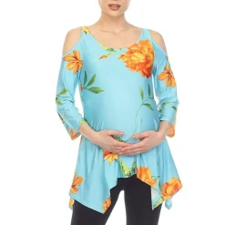 White Mark Maternity Womens Scoop Neck 3/4 Sleeve Tunic Top
