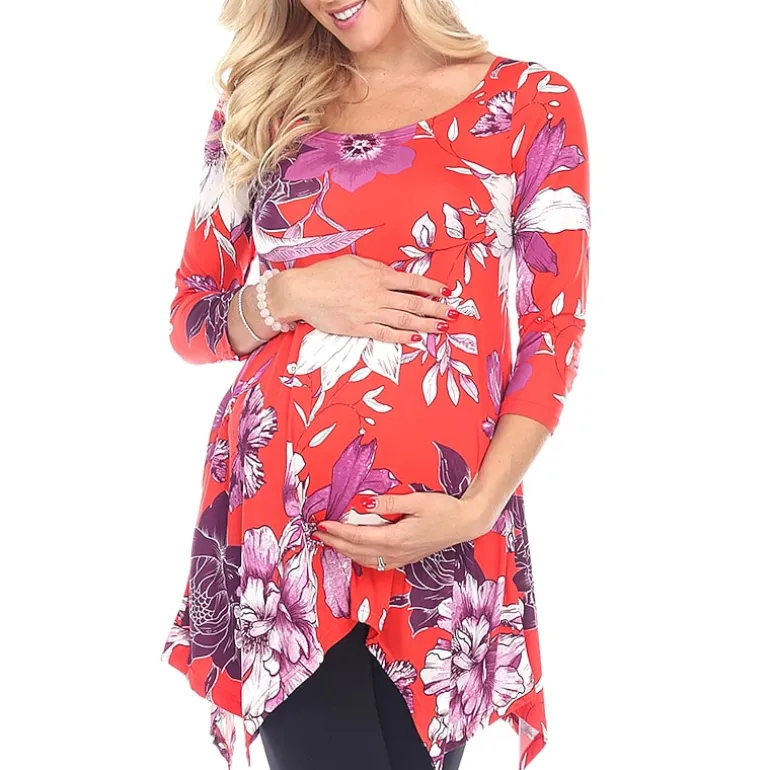 White Mark Maternity Womens Scoop Neck 3/4 Sleeve Tunic Top