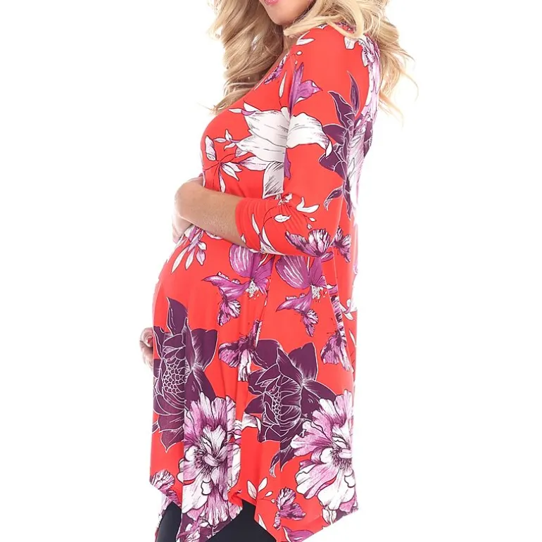 White Mark Maternity Womens Scoop Neck 3/4 Sleeve Tunic Top