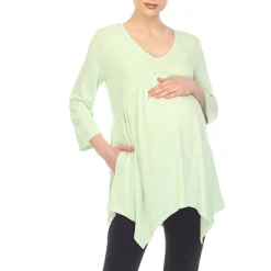 White Mark Maternity Womens V Neck Long Sleeve Tunic Top