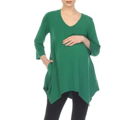 White Mark Maternity Womens V Neck Long Sleeve Tunic Top