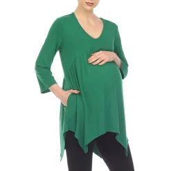 White Mark Maternity Womens V Neck Long Sleeve Tunic Top