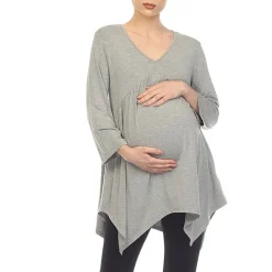 White Mark Maternity Womens V Neck Long Sleeve Tunic Top