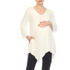 White Mark Maternity Womens V Neck Long Sleeve Tunic Top