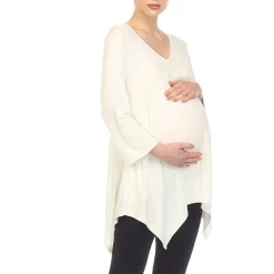 White Mark Maternity Womens V Neck Long Sleeve Tunic Top