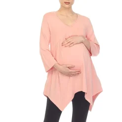 White Mark Maternity Womens V Neck Long Sleeve Tunic Top