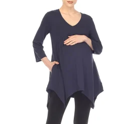 White Mark Maternity Womens V Neck Long Sleeve Tunic Top
