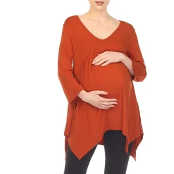 White Mark Maternity Womens V Neck Long Sleeve Tunic Top
