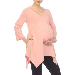 White Mark Maternity Womens V Neck Long Sleeve Tunic Top