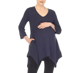 White Mark Maternity Womens V Neck Long Sleeve Tunic Top