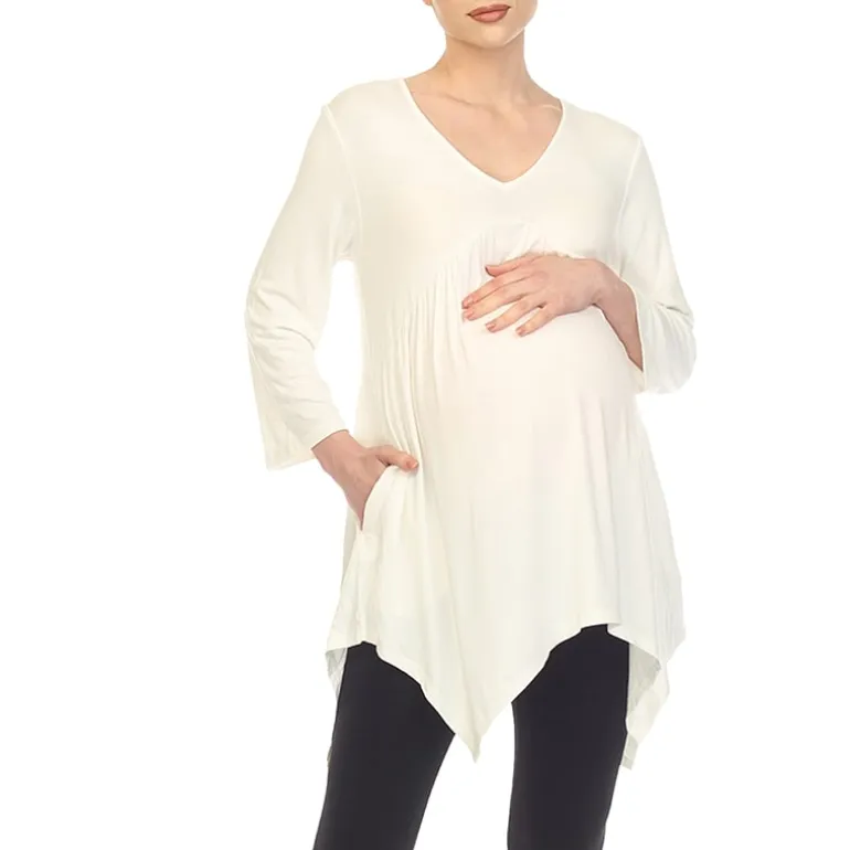 White Mark Maternity Womens V Neck Long Sleeve Tunic Top