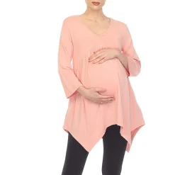 White Mark Maternity Womens V Neck Long Sleeve Tunic Top