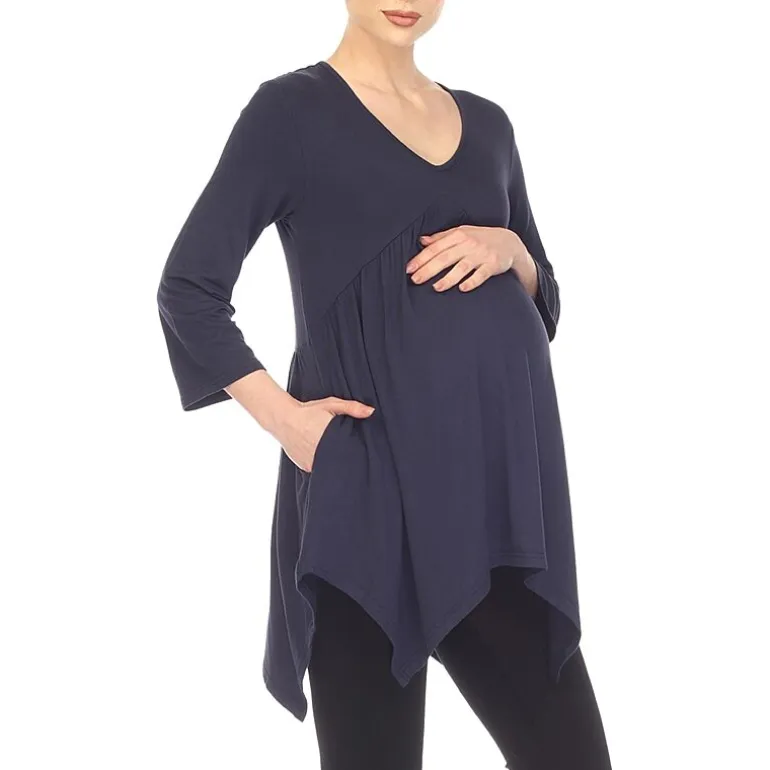 White Mark Maternity Womens V Neck Long Sleeve Tunic Top