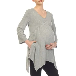 White Mark Maternity Womens V Neck Long Sleeve Tunic Top