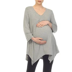 White Mark Maternity Womens V Neck Long Sleeve Tunic Top