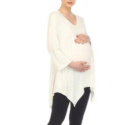 White Mark Maternity Womens V Neck Long Sleeve Tunic Top