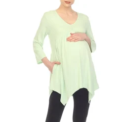 White Mark Maternity Womens V Neck Long Sleeve Tunic Top