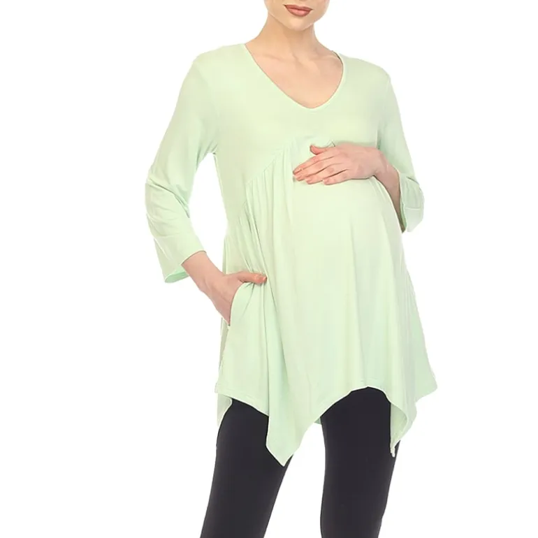 White Mark Maternity Womens V Neck Long Sleeve Tunic Top