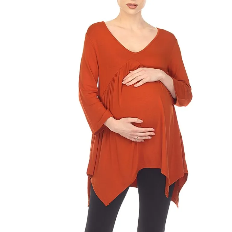 White Mark Maternity Womens V Neck Long Sleeve Tunic Top