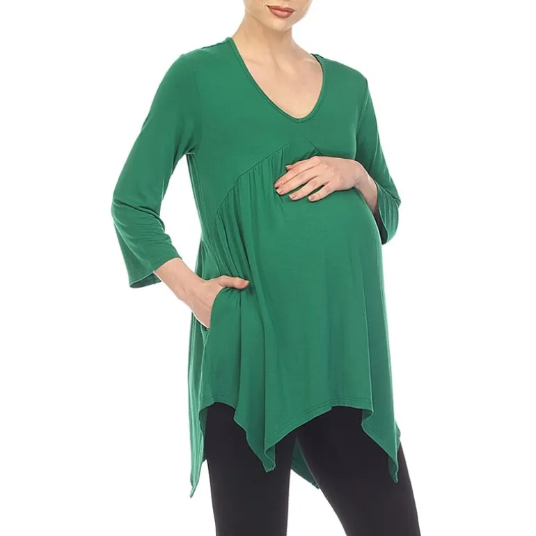 White Mark Maternity Womens V Neck Long Sleeve Tunic Top
