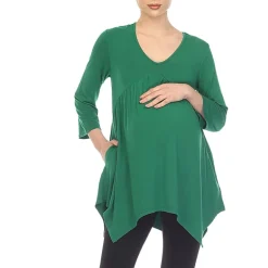 White Mark Maternity Womens V Neck Long Sleeve Tunic Top