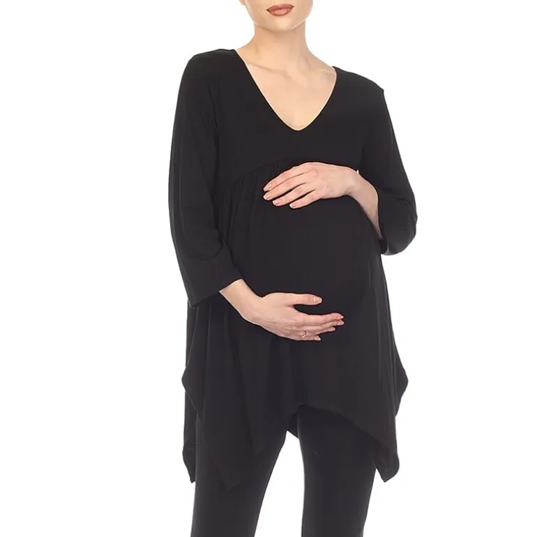 White Mark Maternity Womens V Neck Long Sleeve Tunic Top