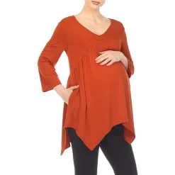 White Mark Maternity Womens V Neck Long Sleeve Tunic Top