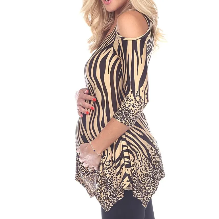 White Mark Plus Maternity Womens Scoop Neck 3/4 Sleeve Tunic Top