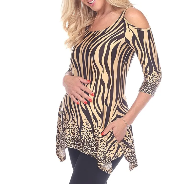 White Mark Plus Maternity Womens Scoop Neck 3/4 Sleeve Tunic Top