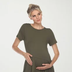 White Mark Womens Maternity Crew Neck Short Sleeve Fitted Maxi Dress