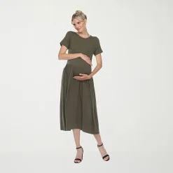 White Mark Womens Maternity Crew Neck Short Sleeve Fitted Maxi Dress
