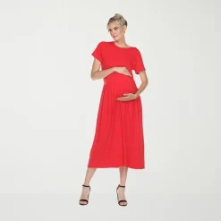 White Mark Womens Maternity Crew Neck Short Sleeve Fitted Maxi Dress