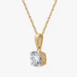 Womens 1 CT. Lab Grown White Diamond 10K Gold Round Pendant Necklace