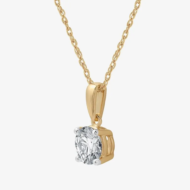 Womens 1 CT. Lab Grown White Diamond 10K Gold Round Pendant Necklace