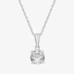 Womens 1 CT. Lab Grown White Diamond 10K Gold Round Pendant Necklace