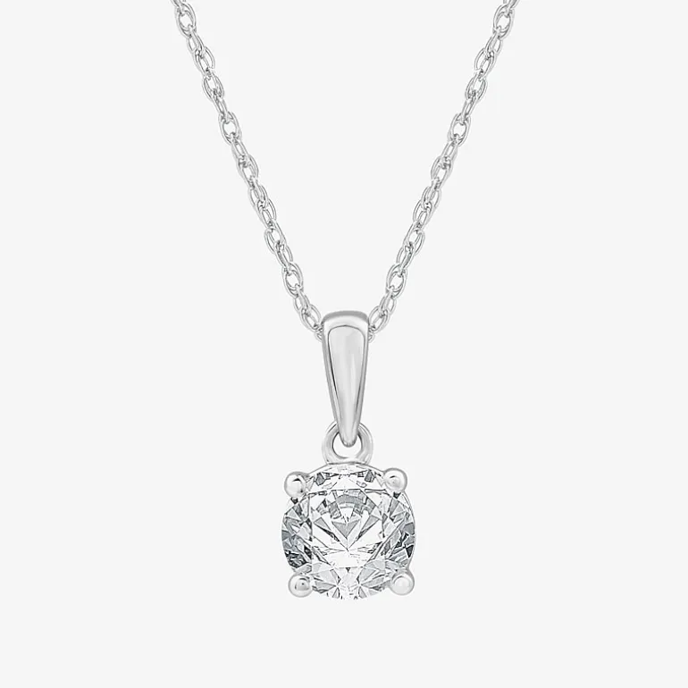 Womens 1 CT. Lab Grown White Diamond 10K Gold Round Pendant Necklace