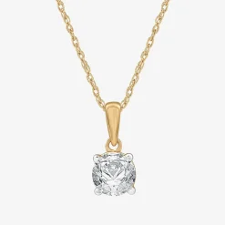 Womens 1 CT. Lab Grown White Diamond 10K Gold Round Pendant Necklace