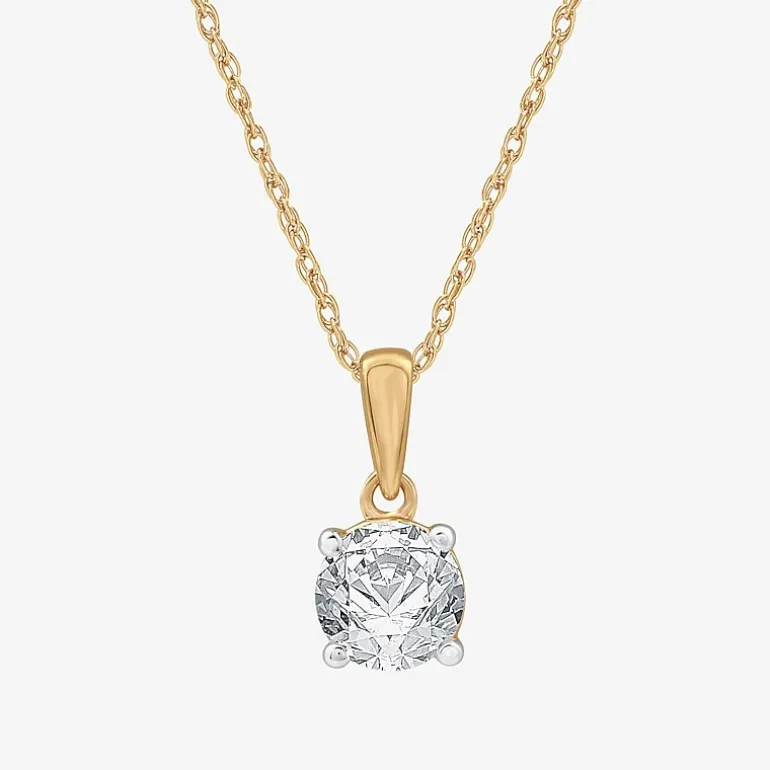 Womens 1 CT. Lab Grown White Diamond 10K Gold Round Pendant Necklace